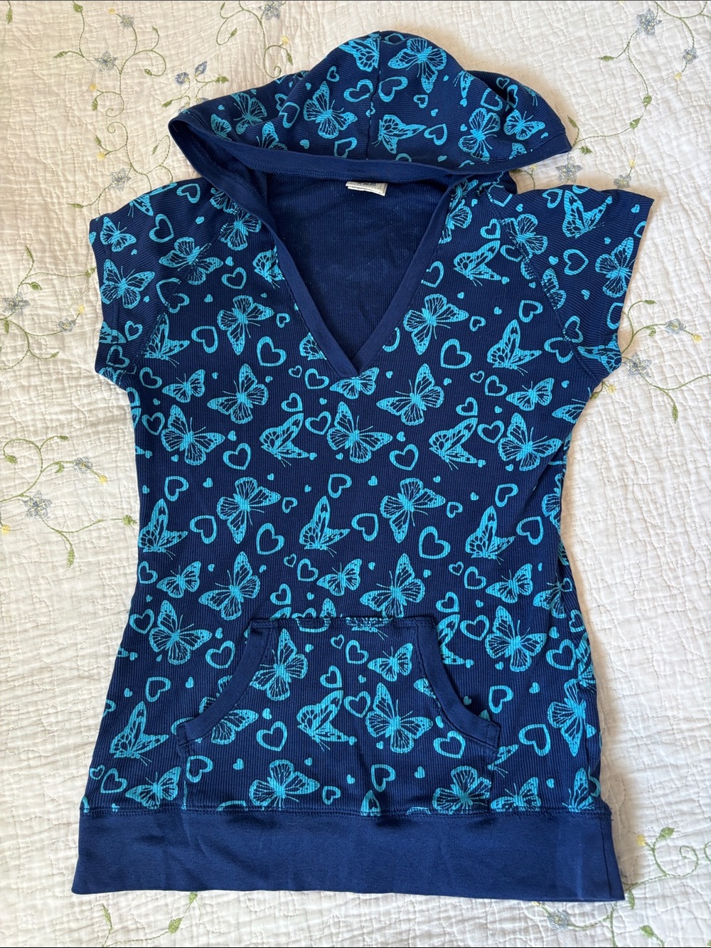 Y2K 725 Originals Butterfly Heart Hooded Top XL Blue Fairy Grunge Coquette